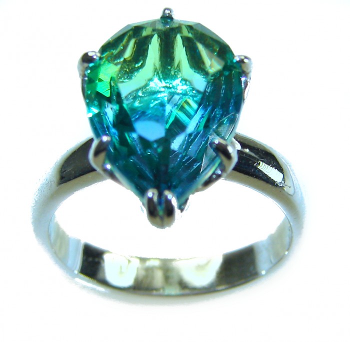 10.8 carat AQUAMARINE .925 Sterling Silver Perfectly handcrafted Ring s. 6 - Close-up of aquamarine sterling silver ring, front view.