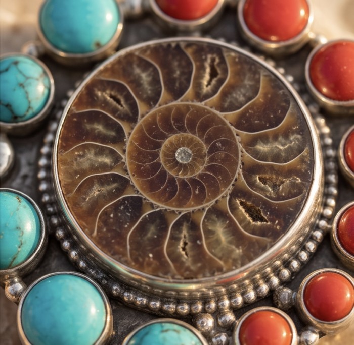 165.5g Aura Of Beauty genuine Ammonite Silver handcrafted Bohemian style Necklace - photo 4