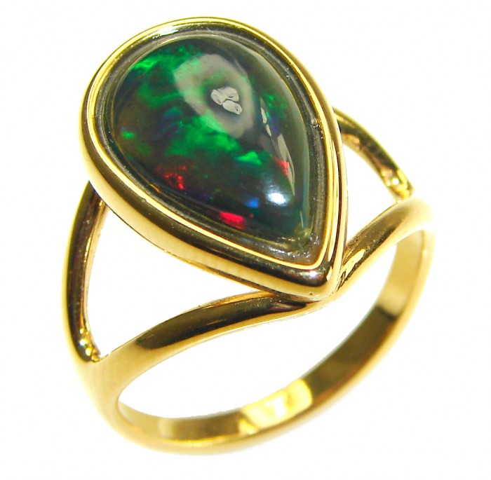 A Milky Way Genuine 10.9 carat Black Opal 18K Gold over .925 Sterling Silver handmade Ring size 6 1/2 - photo 3
