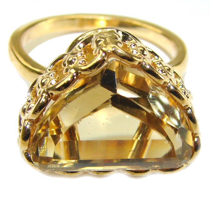 17.8 carat Genuine Lemon Quartz 14K Gold over .925 Sterling Silver handcrafted ring size 9 3/4 - photo 2