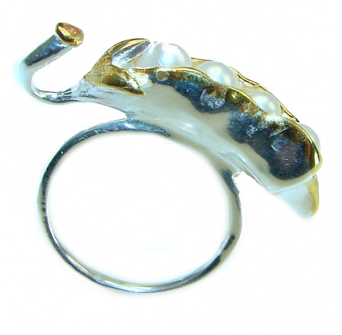 Precious Pea Pod Pearl 14K Gold .925 Sterling Silver handmade Ring s. 7 3/4 - photo 2