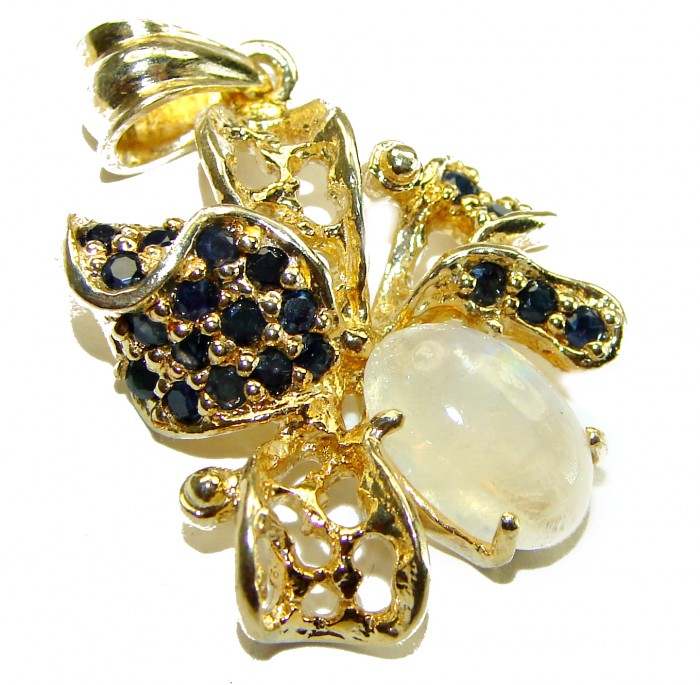Genuine Rainbow Moonstone 14k Gold over .925 Sterling Silver handcrafted pendant - photo 3