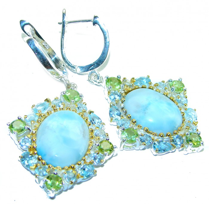Venus Genuine 14.5 carat Blue Larimar 14K Gold over .925 Sterling Silver handmade earrings - photo 4