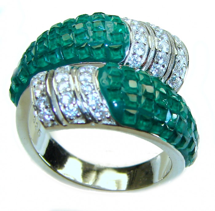 Authentic Emerald .925 Sterling Silver handmade Statement Ring size 6 1/2 - photo 2