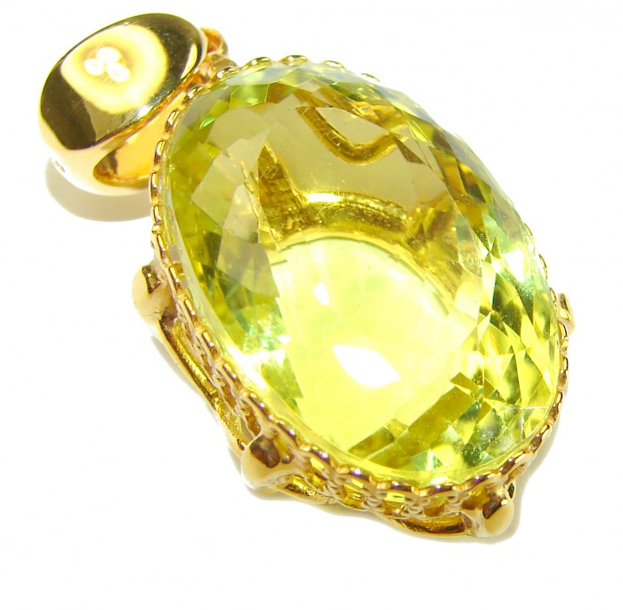 Oval cut 22.3 carat Lemon Quartz 18K Gold over .925 Sterling Silver handcrafted pendant - photo 4