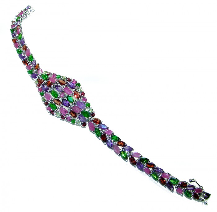 Carmen - Precious Natural 102.5 carat Ruby Emerald Amethyst .925 Sterling Silver handcrafted bracelet - photo 4