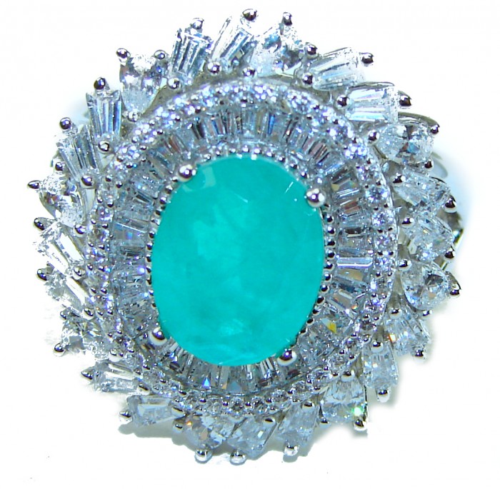 Luxurious 5.5 ctw Paraiba Tourmaline .925 Sterling Silver handcrafted Statement Ring size 8 1/4 - photo 3