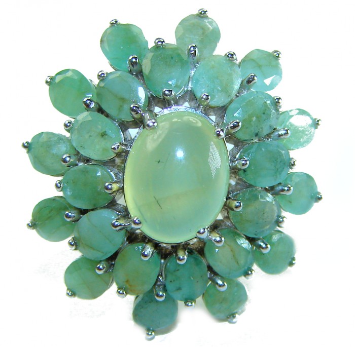 Born to Glam authentic 15.9 carat Colombian Emerald Prehnite .925 Sterling Silver handcrafted ring s. 8 - photo 3