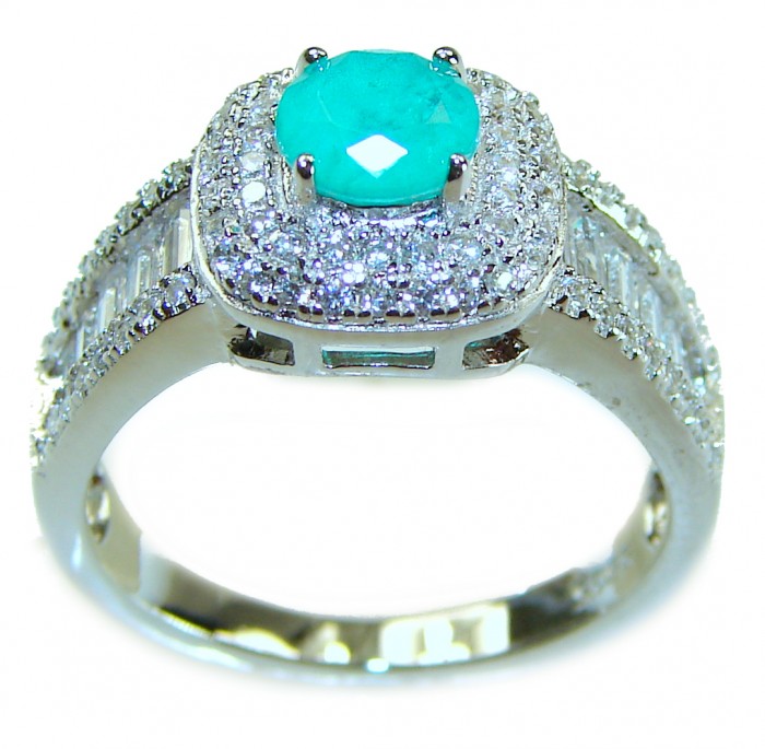 Round Cut 1.8 ctw Paraiba Tourmaline .925 Sterling Silver handcrafted Statement Ring size 8 - Side view of Paraiba Tourmaline ring in sterling silver.