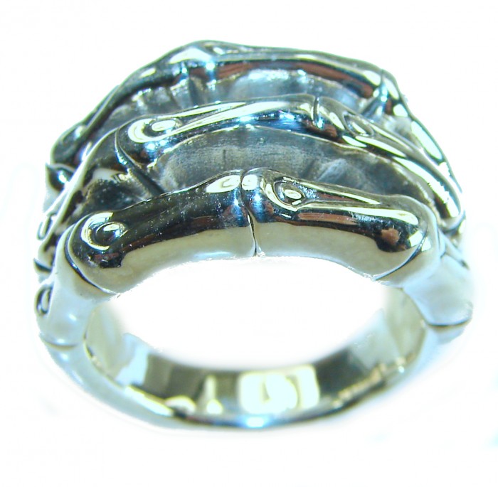 Bamboo Textured Italy Made Silver Sterling Silver ring s. 8 - Bamboo textured sterling silver ring, side view, size 8.