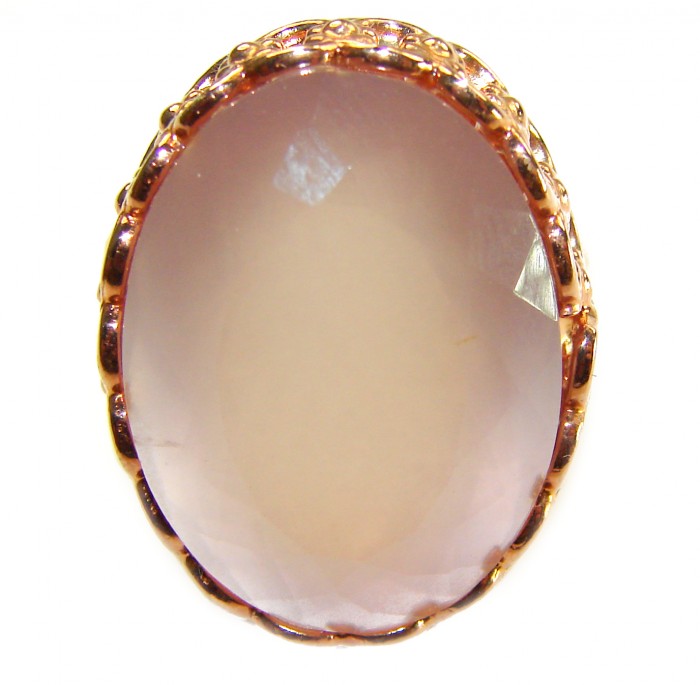 Authentic 29.5 carat Brazilian Rose Quartz 18K Rose Gold over .925 Sterling Silver incredible Ring size 10 - Close-up of Brazilian Rose Quartz in 18K Rose Gold setting
