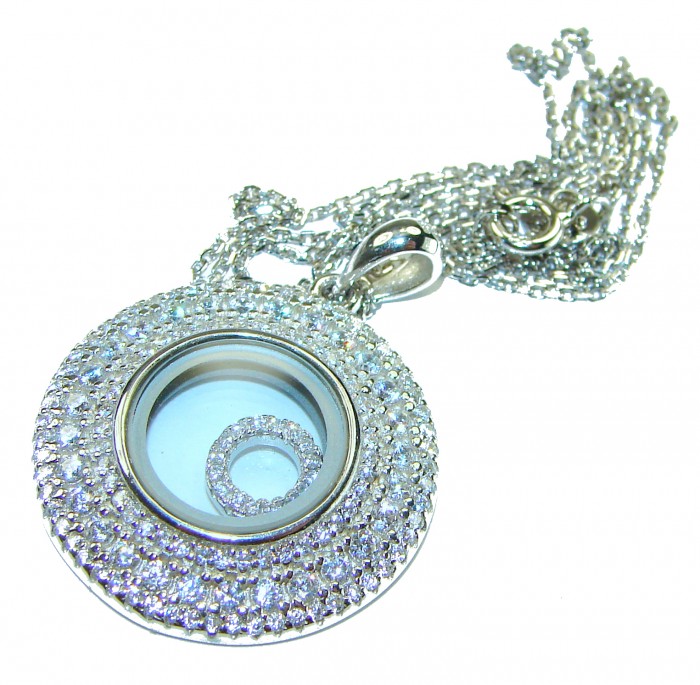Floating Memories 12.5 carat White Sapphire .925 Sterling Silver Handcrafted Necklace - Front view of Floating Memories white sapphire sterling silver pendant