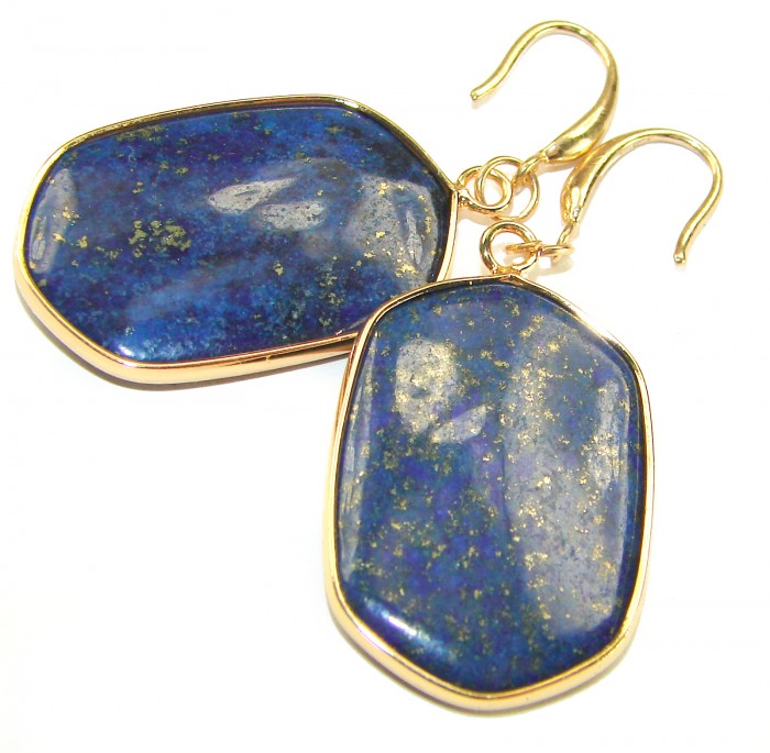 Gorgeous Lapis Lazuli 14K Gold over .925 Sterling Silver handcrafted earrings - Close-up of Lapis Lazuli earrings with 14K gold over sterling silver.