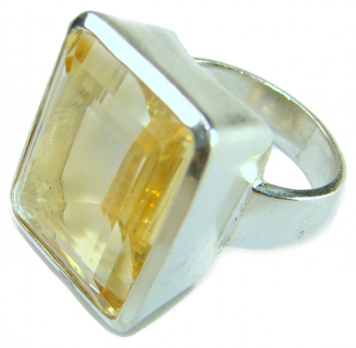 28.8 carat Genuine Heliodor .925 Sterling Silver handcrafted ring size 6 - Side view of 28.8 carat Heliodor ring in .925 Sterling Silver setting.