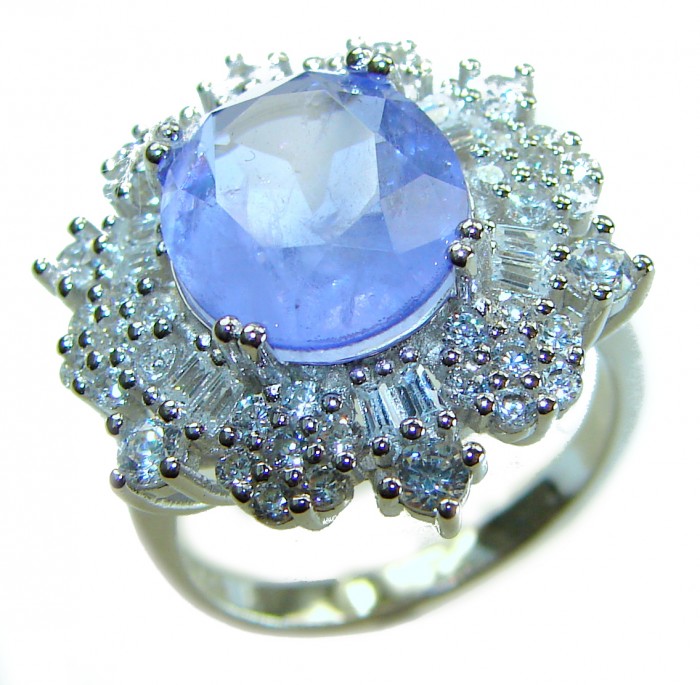 Nautilus 10.2 carat Tanzanite .925 Sterling Silver handcrafted Ring size 7 - Close-up of Nautilus 10.2 carat Tanzanite ring in .925 Sterling Silver
