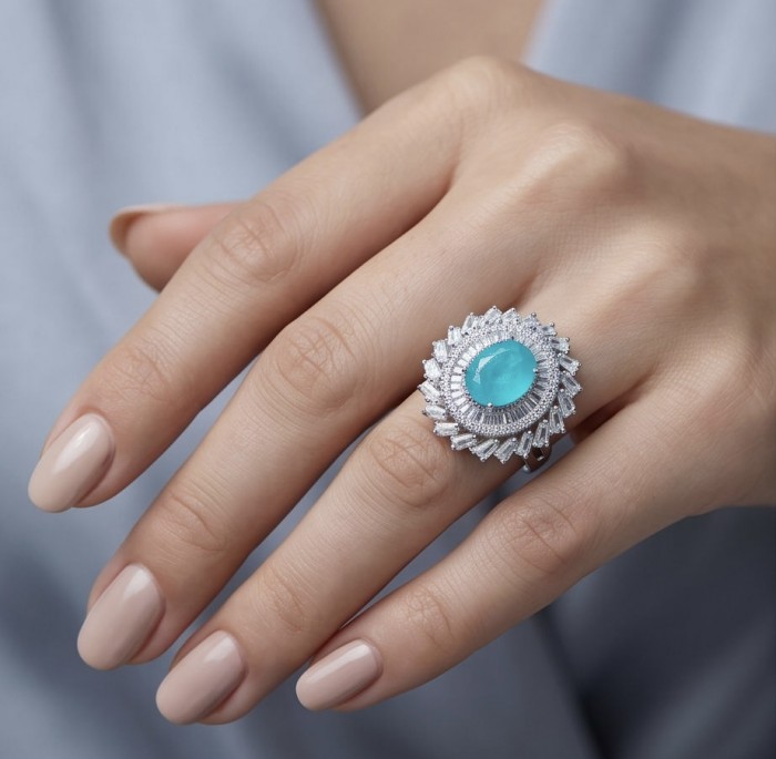Precious 6.2 CARAT Colambian Emerald .925 Sterling Silver Statement Ring s. 7 1/2 - Colombian emerald ring worn on hand, showcasing the stone and setting.