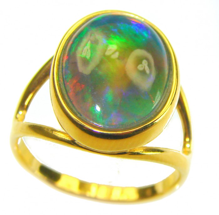 A Milky Way Genuine 14.9 carat Black Opal 18K Gold over .925 Sterling Silver handmade Ring size 7 - photo 2