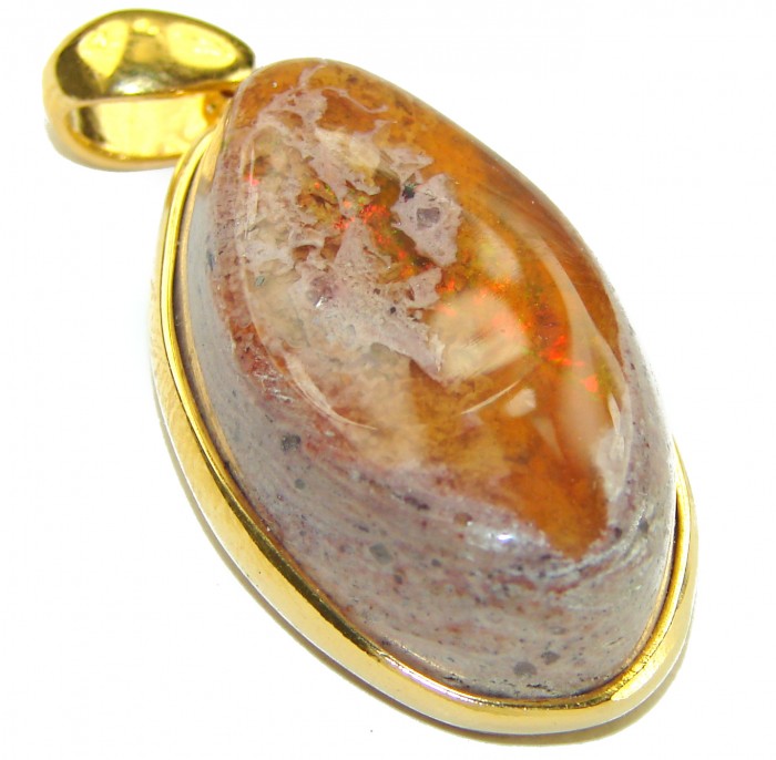 Natural Mexican Fire Opal 18K Gold over .925 Sterling Silver handmade Pendant - photo 3
