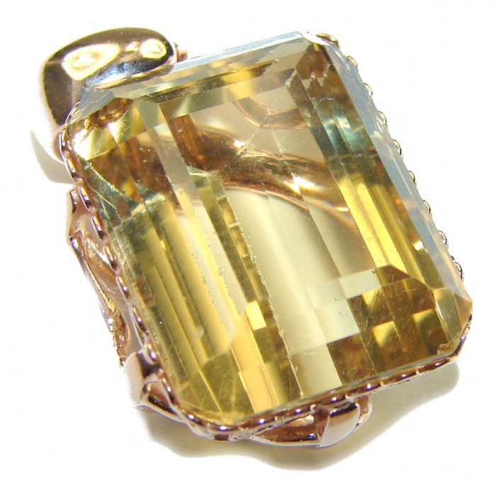 Baquette cut 12.5 carat faceted Champagne Topaz 14K Gold over .925 Sterling Silver handmade Pendant - photo 3
