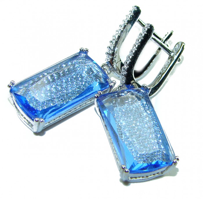 Aqua - Splendid 10.5 carat Swiss Blue Topaz .925 Sterling Silver Handcrafted Earrings - photo 2