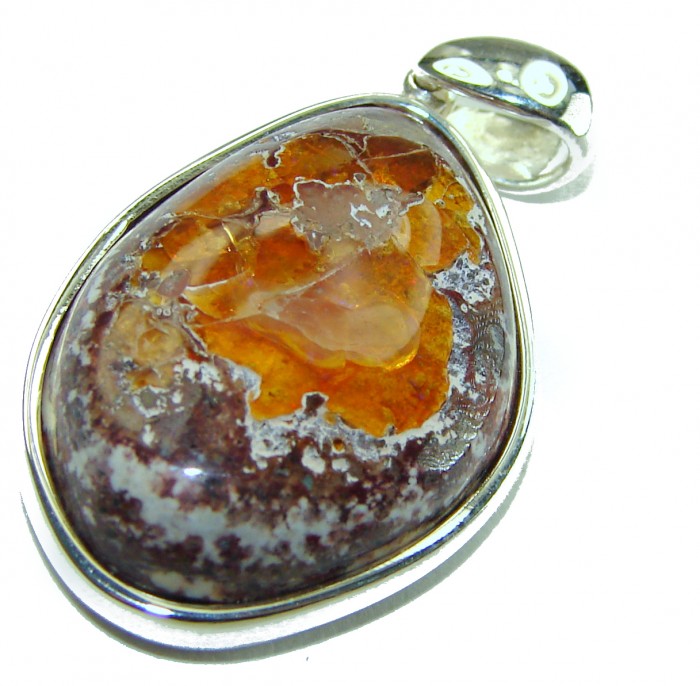 Natural 24.2 carat Mexican Fire Opal .925 Sterling Silver handmade Pendant - photo 2