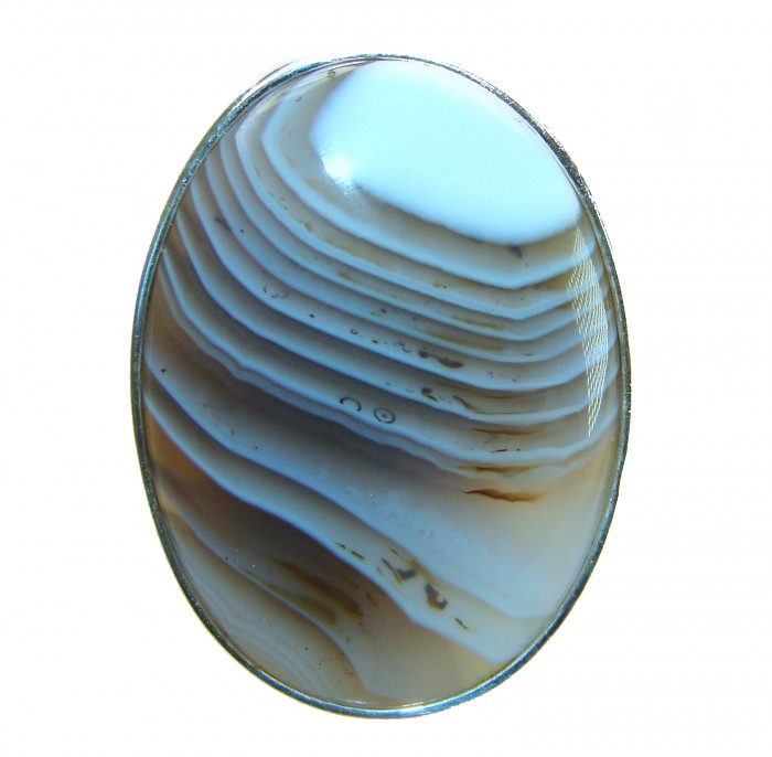 Top quality Botswana Agate .925 Sterling Silver handcrafted Ring s. 8 adjustable - Close-up of Botswana Agate in .925 Sterling Silver setting.