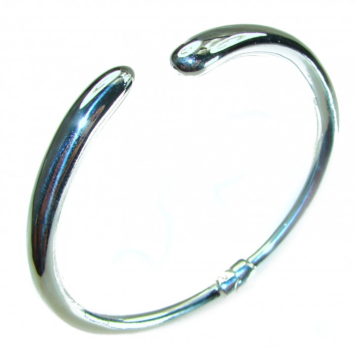 Fancy .925 Sterling Silver handcrafted Statement Italy made Bracelet / Cuff - Side view of handcrafted .925 sterling silver statement bracelet.