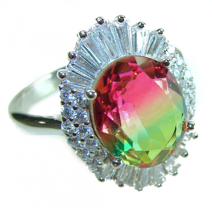 Magnificent 11.2 carat oval cut Pink Tourmaline .925 Silver handcrafted Cocktail Ring s. 8 1/4 - Close-up of oval cut pink tourmaline ring in .925 silver setting.