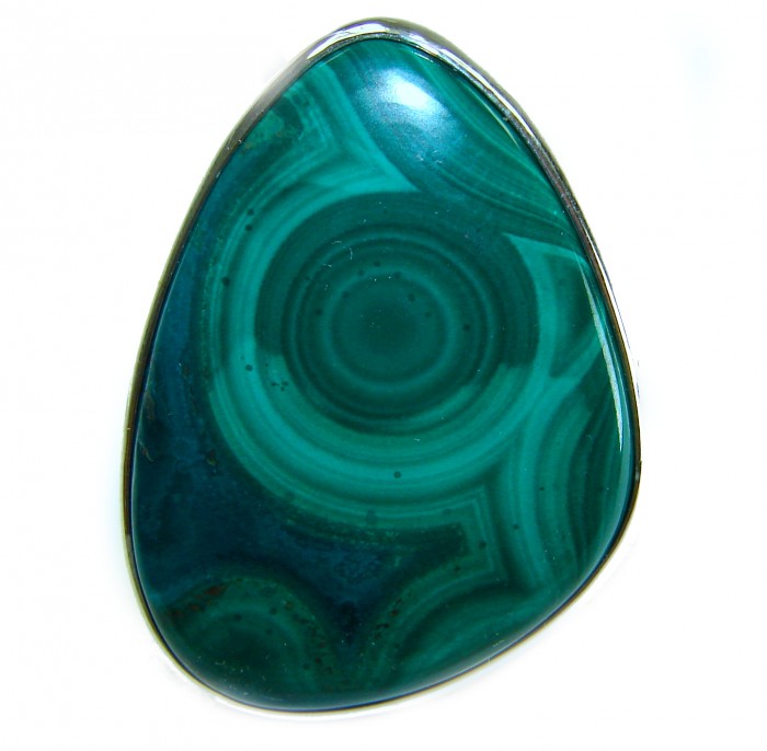 18.5 CARAT genuine Malachite .925 Sterling Silver handcrafted ring size 7 adjustable - Stone close-up of genuine Malachite set in .925 Sterling Silver.