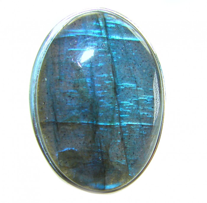 Shimmering Natural Labradorite .925 Sterling Silver handcrafted Large ring size 7 adjustable - Close-up of shimmering Labradorite in sterling silver setting.