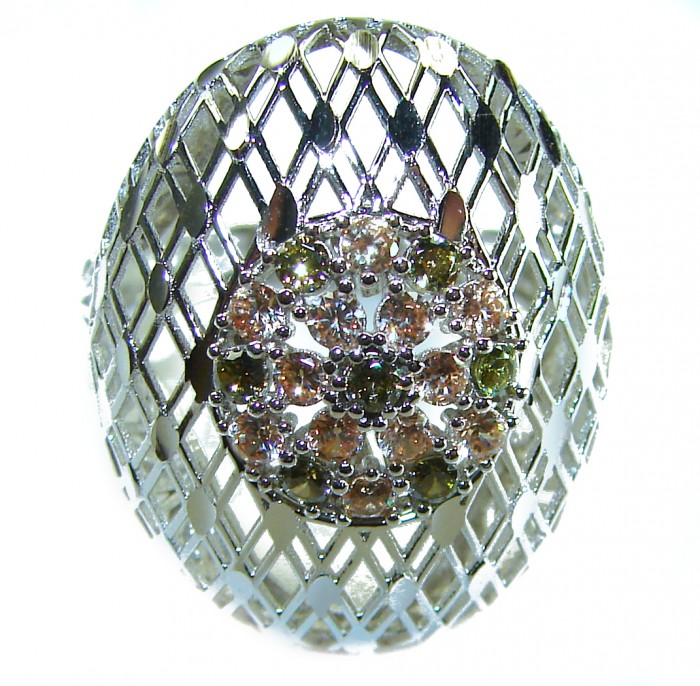 Aphrodite - 2.6 carat yellow Sapphire .925 Sterling Silver handcrafted ring size 8 - Close-up of Aphrodite ring with yellow sapphires and sterling silver lattice.