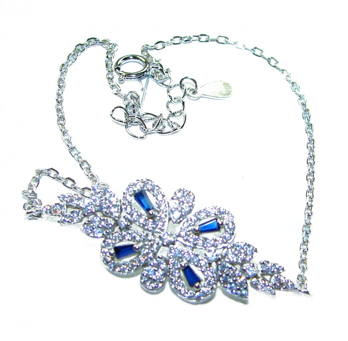 Art Deco - Precious genuine 4.9 carat Sapphire .925 Sterling Silver handcrafted Bracelet - Art Deco sapphire necklace showing chain detail and clasp.