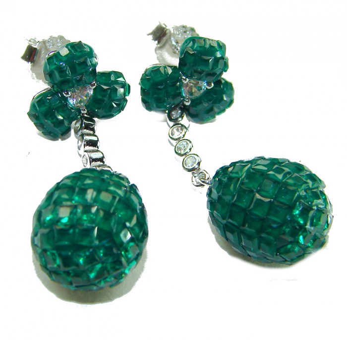 Giovanna - Authentic 21.9 carat Emerlad .925 Sterling Silver handcrafted earrings - Emerald earrings side view, 21.9 carat, .925 sterling silver.