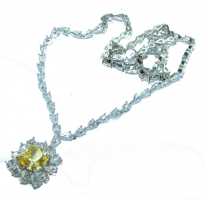 Golden - yellow Montana Sapphire .925 Sterling Silver handcrafted Statement Necklace - Golden-yellow Montana Sapphire necklace, top view, sterling silver chain.