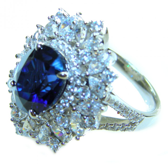 Precious Design oval cut 8.9 CARAT Tanzanite .925 Sterling Silver Statement Ring s. 8 1/4 - Close-up of oval cut Tanzanite ring with diamond accents