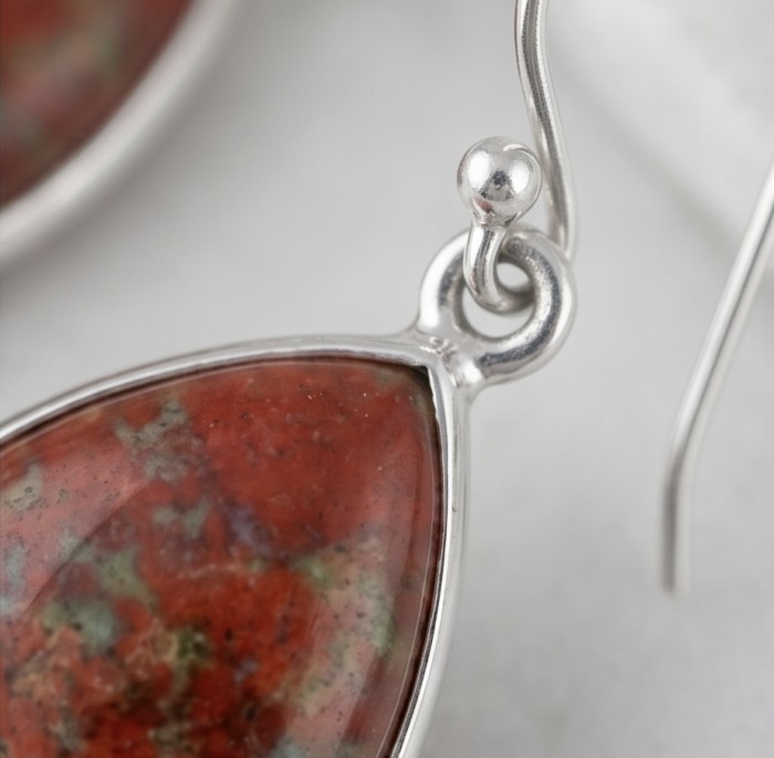 Natural Sonora Jasper .925 Sterling Silver handcrafted Earrings - Close-up of Sonora Jasper stone in sterling silver earring.
