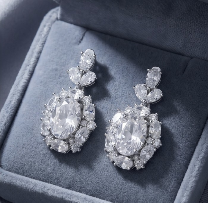 Allure Natural 15.2 carat Topaz .925 Sterling Silver handcrafted earrings - Topaz earrings in velvet box, front view, sterling silver, 15.2 carat.
