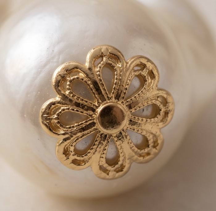 Baroque style Precious natural Mother of Pearl Golden handcrafted earrings - photo 3
