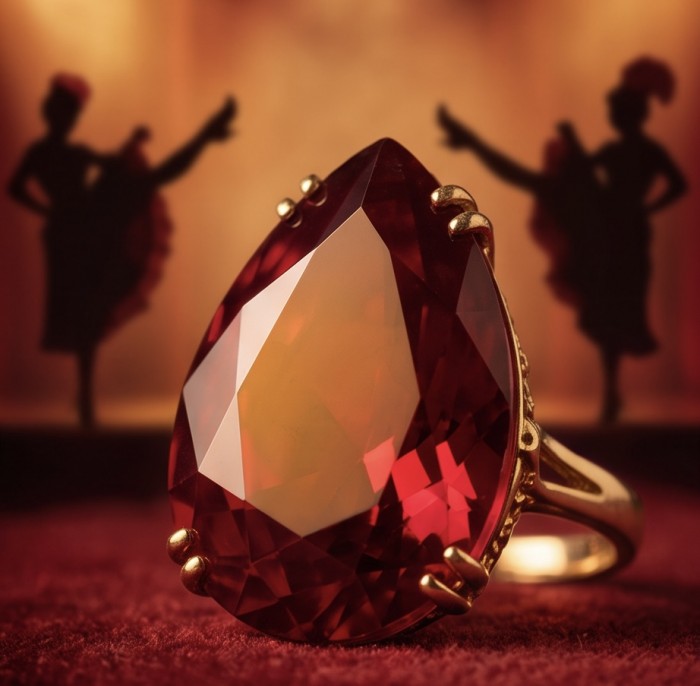 Carmen Natural 25.4 carat Ruby .925 Sterling Silver dipped in 22K Gold handmade Large Statement Ring size 6 - Close-up of Carmen natural ruby ring with intricate sterling silver setting.