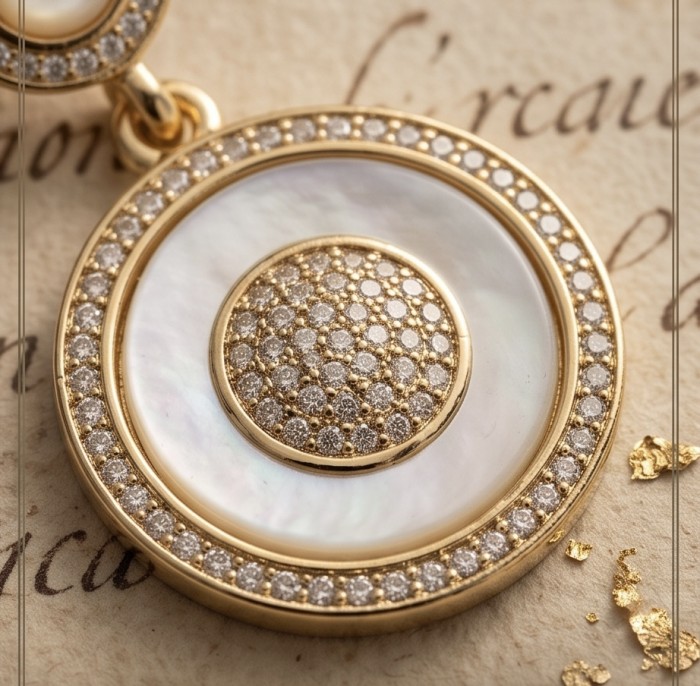 Luxurious Genuine Blister Pearl 0.4 CARAT lab grown Diamond 18K Gold over .925 Sterling Silver handcrafted Statement Earrings - Close-up of blister pearl pendant with lab-grown diamond accents