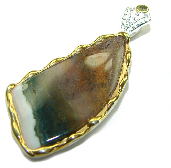 Perfect quality Imperial Jasper 2 tones .925 Sterling Silver handmade Pendant - photo 2