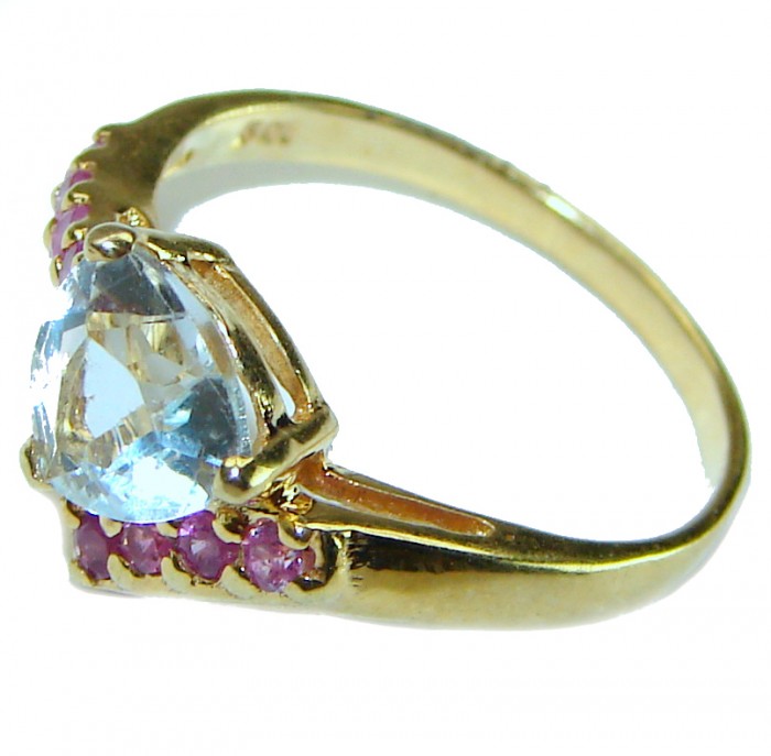 Precious 3.5 carat AQUAMARINE 14k Gold over .925 Sterling Silver Handcrafted Ring size 6 1/2 - photo 1