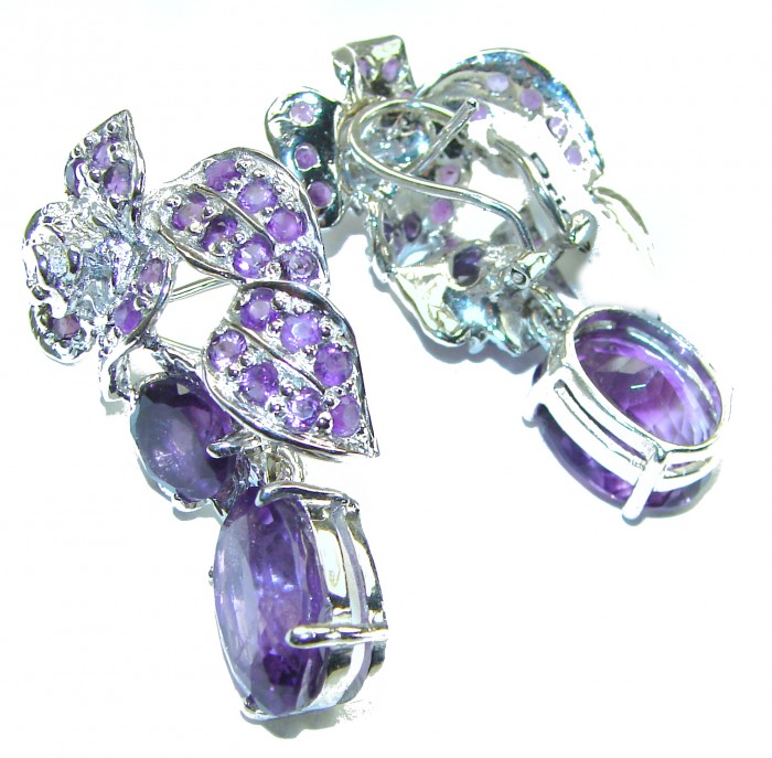 Lavender Fields authentic Amethyst .925 Sterling Silver handcrafted Statement earrings - photo 1