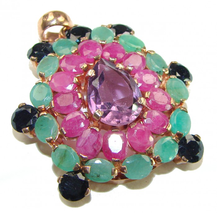 Vintage Design 21.2 CARAT Amethyst Ruby 14 K Gold over .925 Sterling Silver handcrafted Pendant - photo 2