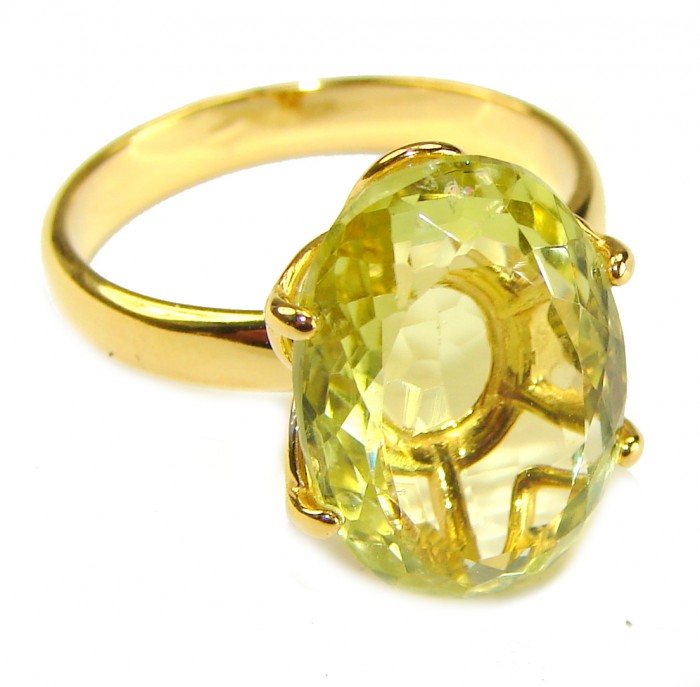Splendid 6.5 carat genuine Citrine 18K Gold over .925 Sterling Silver Handcrafted Statement Ring s. 9 - photo 3