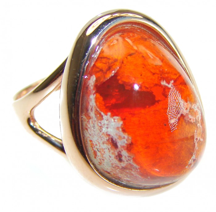 Queen of Fire best quality 12.4 carat Mexican Opal 18K Rose Gold over .925 Sterling Silver handmade ring 6 - photo 2