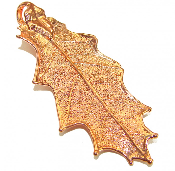 Stylish REAL Leaf dipped in .925 Sterling Silver and Copper Pendant - photo 3