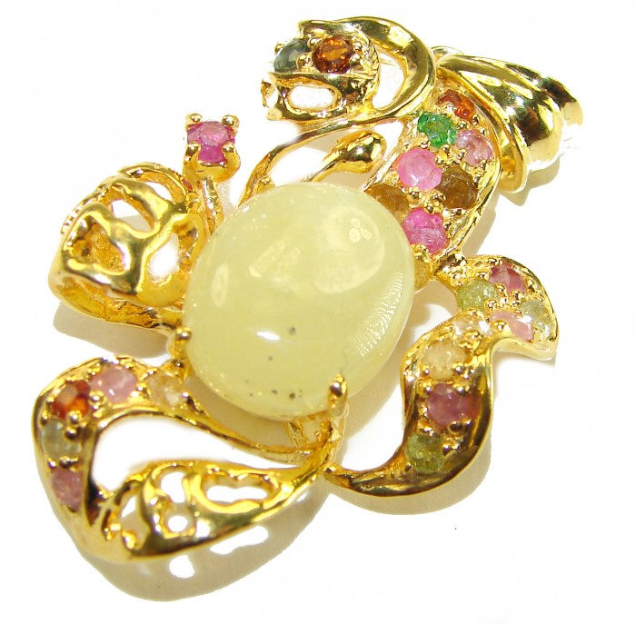Her Majesty Authentic 10.2 carat Australian White Opal 18K Gold over .925 Sterling Silver incredible handcrafted pendant - Close-up of Her Majesty 10.2ct Australian White Opal in 18K Gold