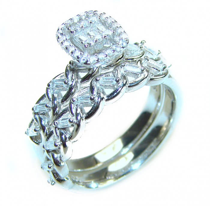 6.8 carat White Topaz .925 Sterling Silver brilliantly handcrafted stack ring s. 6 3/4 - Side view of white topaz sterling silver ring with intricate setting