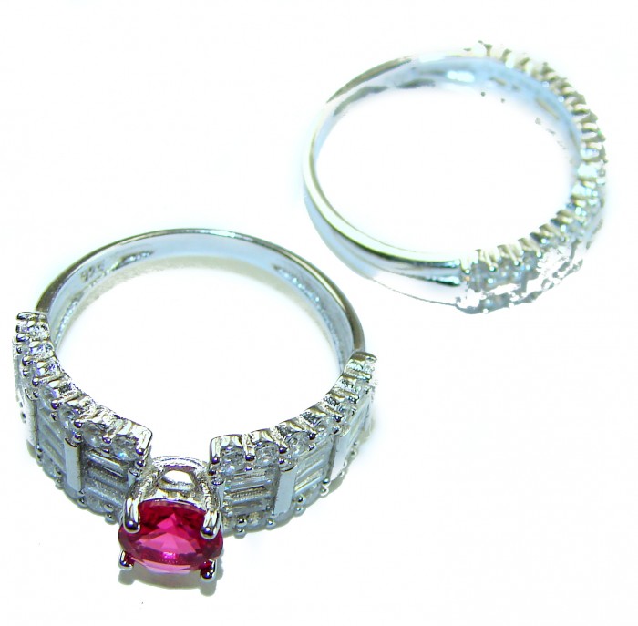 2.5 carat Ruby .925 Sterling Silver handcrafted ring; s. 7 adjustable - Sterling silver rings with ruby, top view; stone and band details visible.